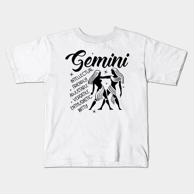 Gemini Zodiac Sign Positive Personality Traits Kids T-Shirt by The Cosmic Pharmacist